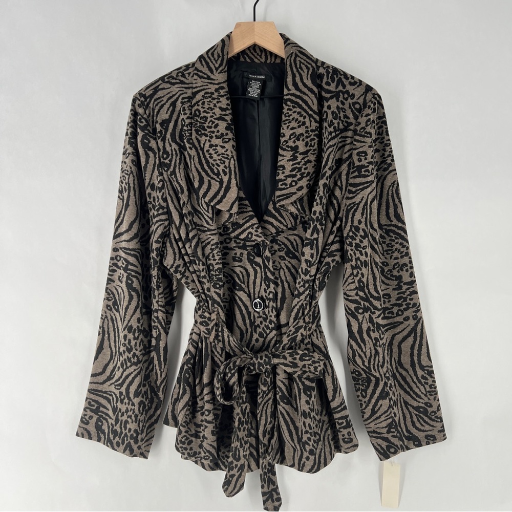 89th & Madison Mixed Animal Print Stretch‎ Knit 2 Button Belted Jacket Size 22W
